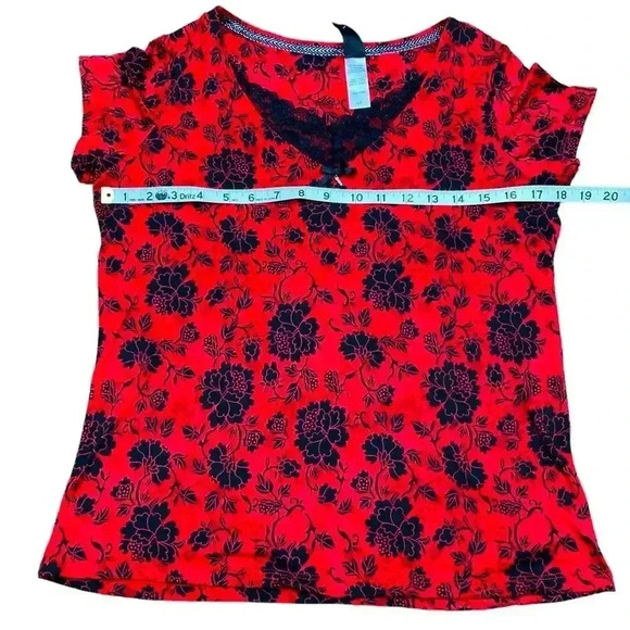 Charmour, Floral Red & Black Pajama Set - Cozy Comfort, Small 🌙 - Picture 7 of 11